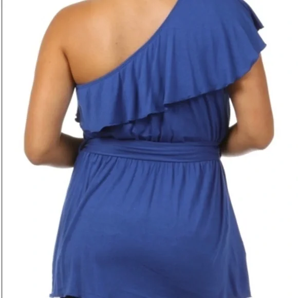 PLUS SIZE ONE SHOULDER BLUE BOUTIQUE TOP - Picture 1 of 6